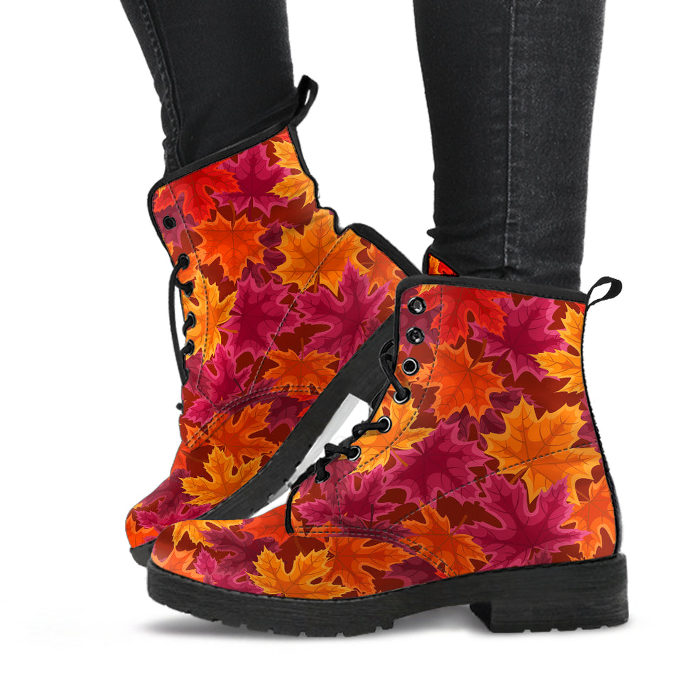 Autumn Maple Leaf Pattern Leather Boots