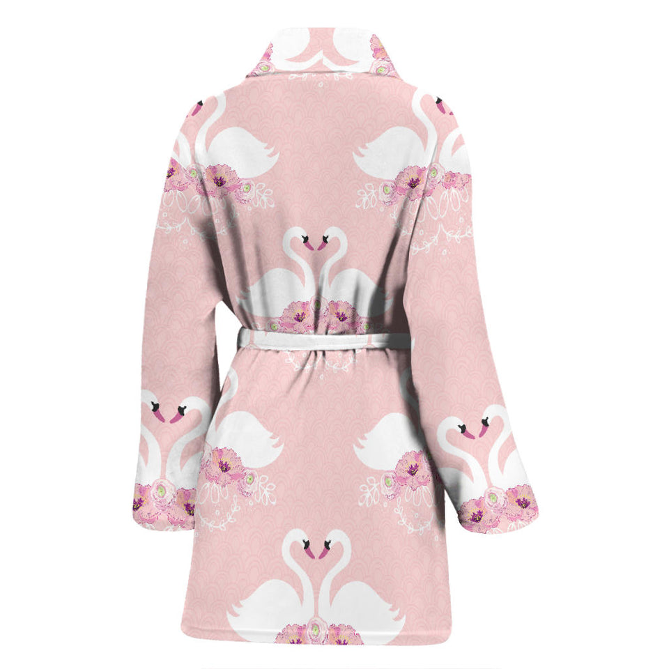 White Swan And Flower Love Pattern Women'S Bathrobe