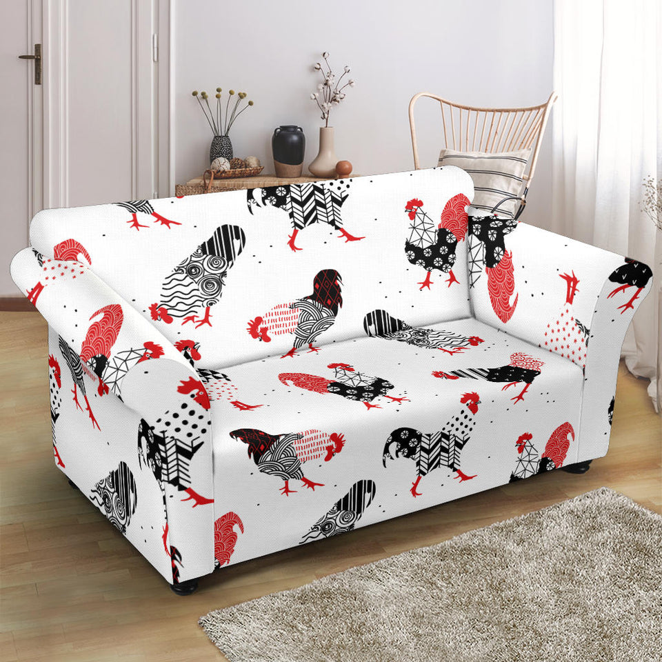 Cool Rooster Chicken Cock Floral Ornament Background Loveseat Couch Slipcover