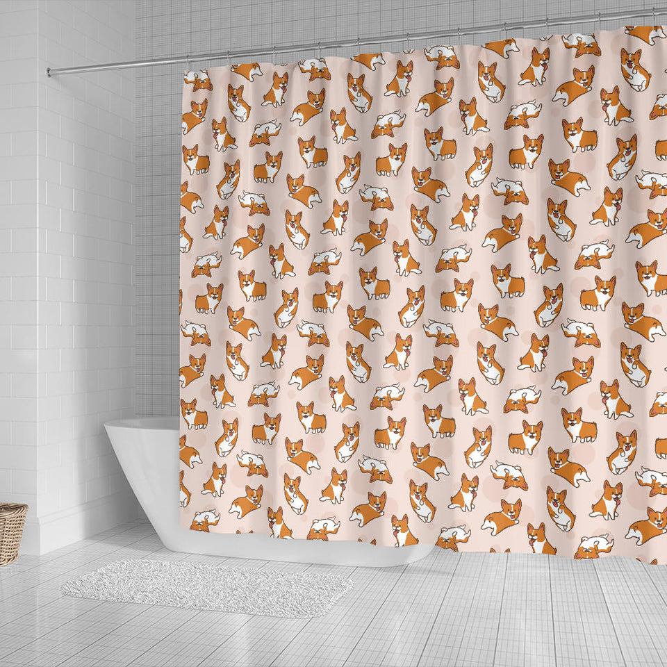 Cute Corgis Pattern Pink Background Shower Curtain Fulfilled In US