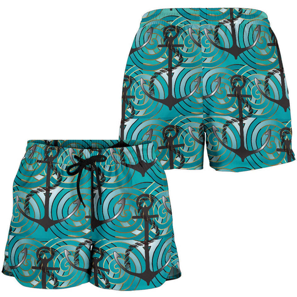 Anchor Nautical Green Background Women Shorts