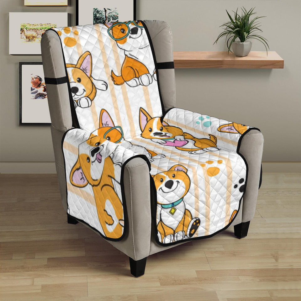 Cute dog corgi striped background pattern Chair Cover Protector