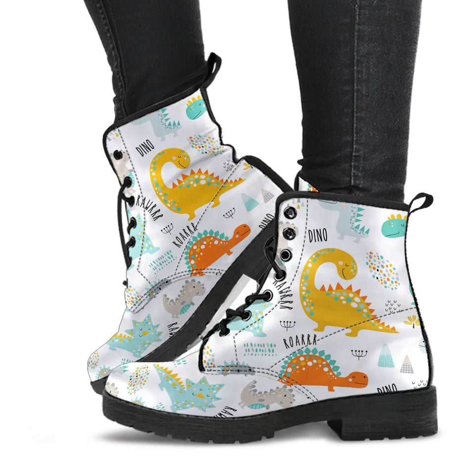 Cute Funny Kids Dinosaurs Pattern Leather Boots