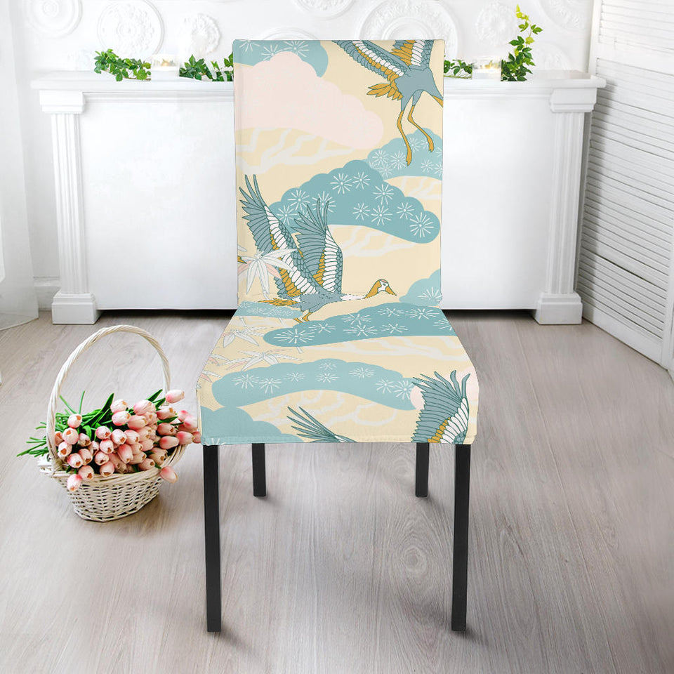 Bonsai Bamboo Stork Japanese Pattern Cream Theme Dining Chair Slipcover
