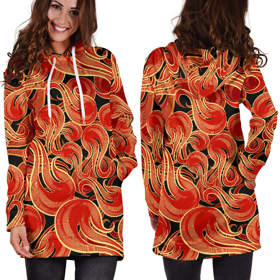Fire Flame Pattern Women'S Hoodie Dress