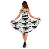 Black Whale Pattern Sleeveless Midi Dress