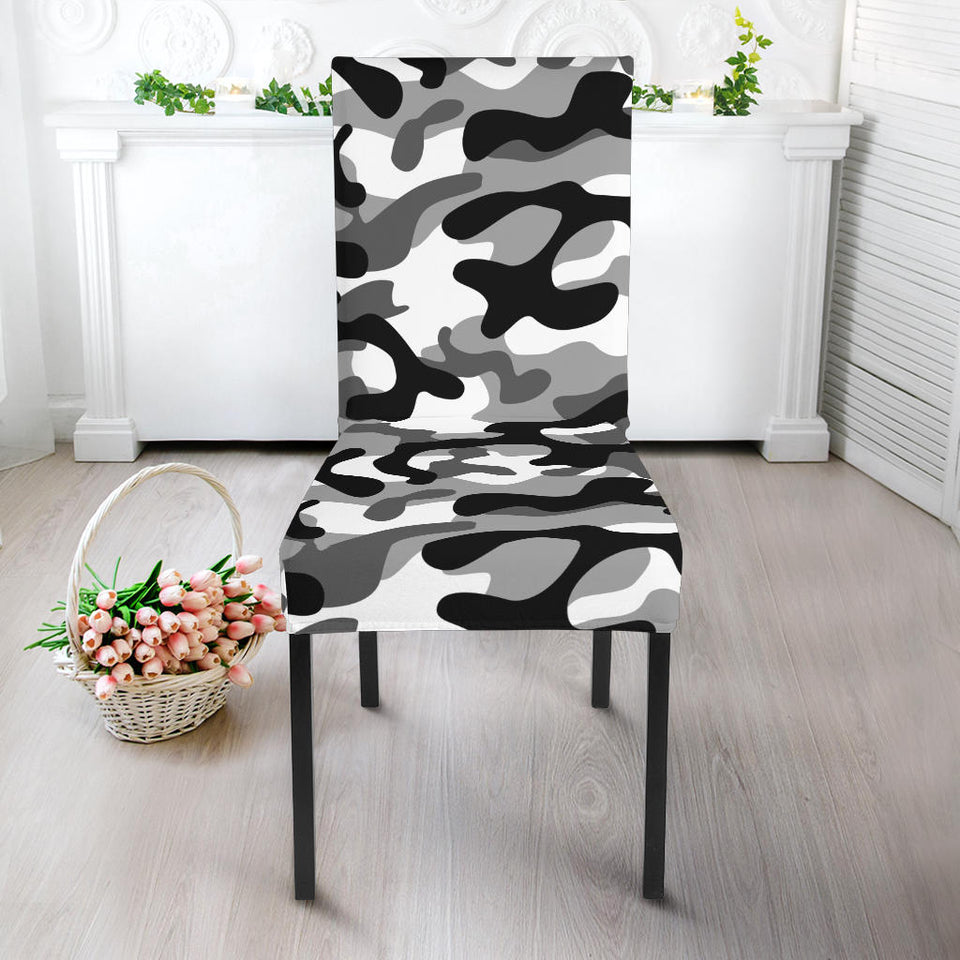 Black White Camo Camouflage Pattern Dining Chair Slipcover