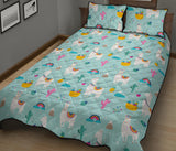 Llama alpaca cactus leaves pattern Quilt Bed Set