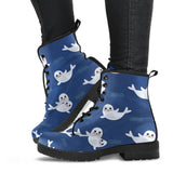 Cute White Baby Sea Lion Seal Pattern Leather Boots
