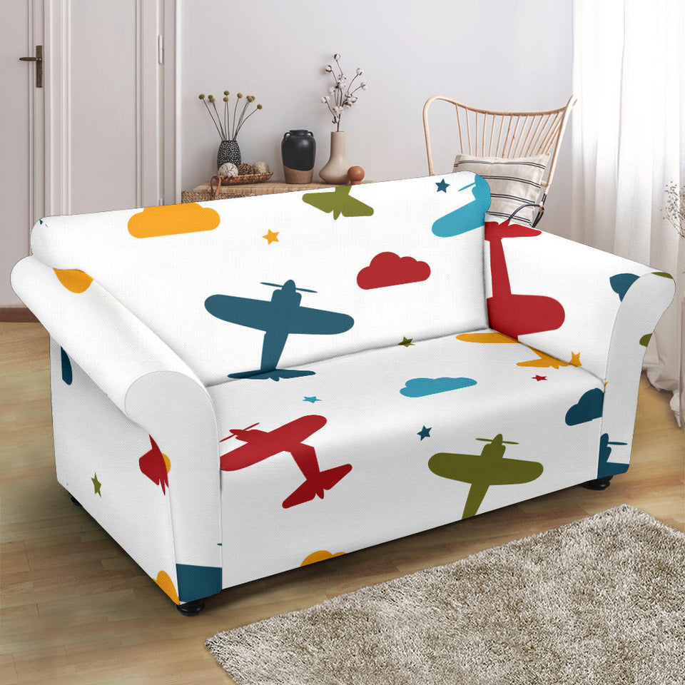 Airplane Star Cloud Colorful Loveseat Couch Slipcover