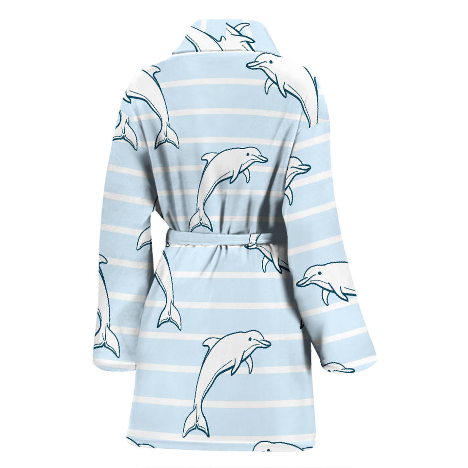 Dolphin Blue Striped Background Women'S Bathrobe