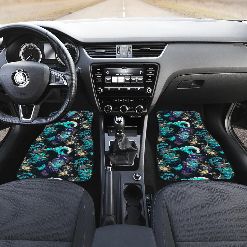 Dragon Sea Wave Pattern Front And Back Car Mats