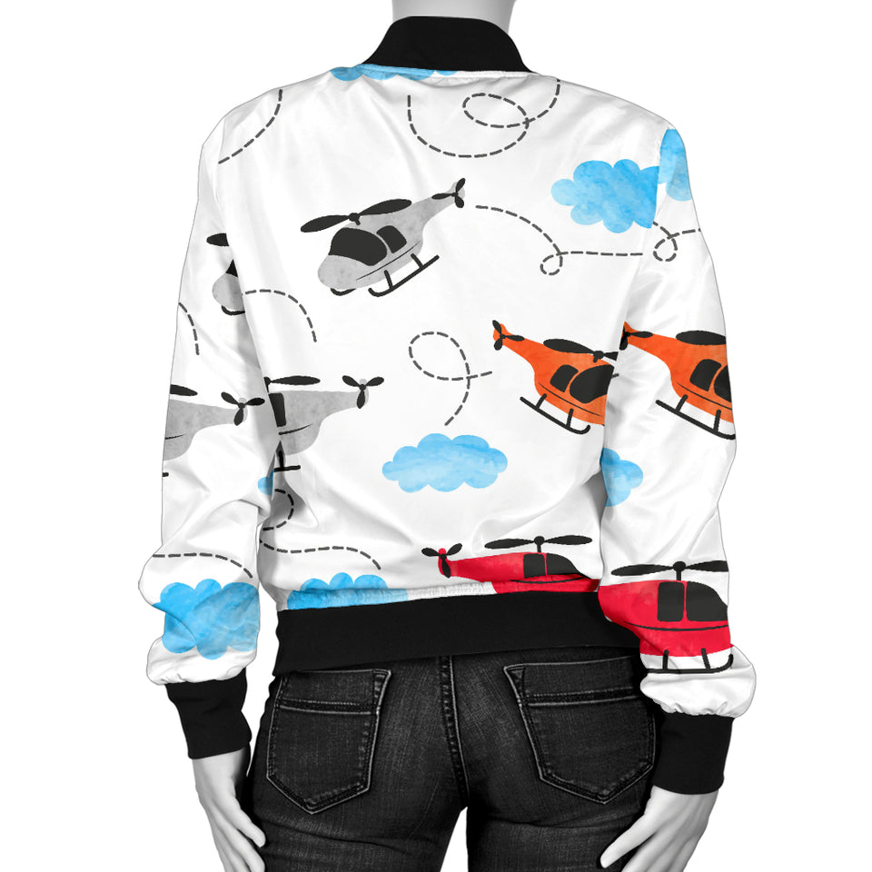 Watercolor Helicopter Cloud Pattern Women'S Bomber Jacket