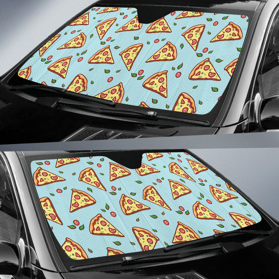 Hand Drawn Pizza Blue Background Car Sun Shade