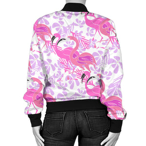 Pink Flamingo Flower Pattern Women'S Bomber Jacket