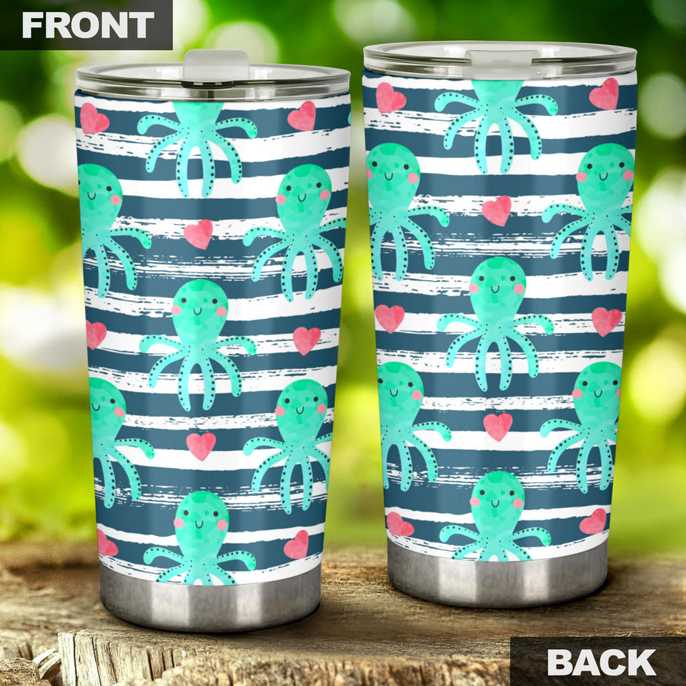 Cute Octopuses Heart Striped Background Tumbler