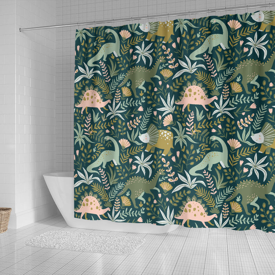 Dinosaurs Tropical Leaves Flower Pattern Shower Curtain Fulfilled In US