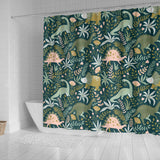 Dinosaurs Tropical Leaves Flower Pattern Shower Curtain Fulfilled In US