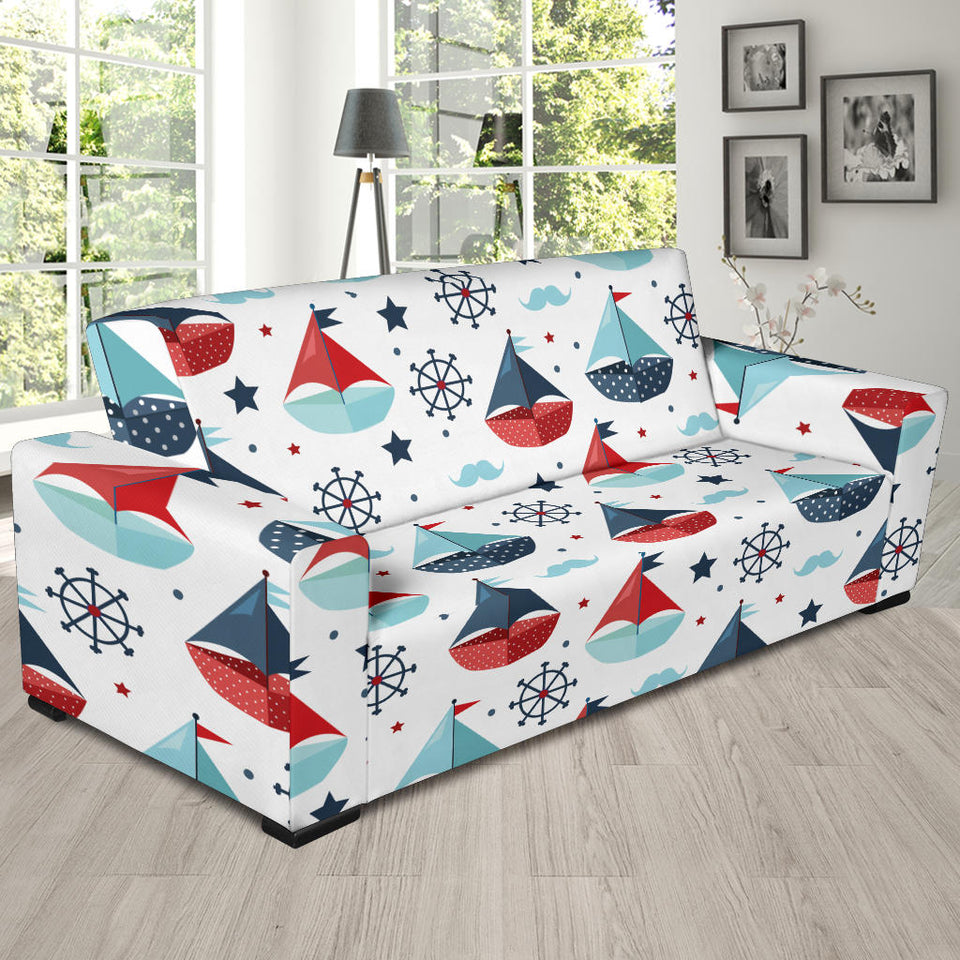 Cute Color Paper Sailboat Pattern Sofa Slipcover