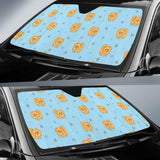 Brown Cute Pomeranian Blue Blackground Car Sun Shade