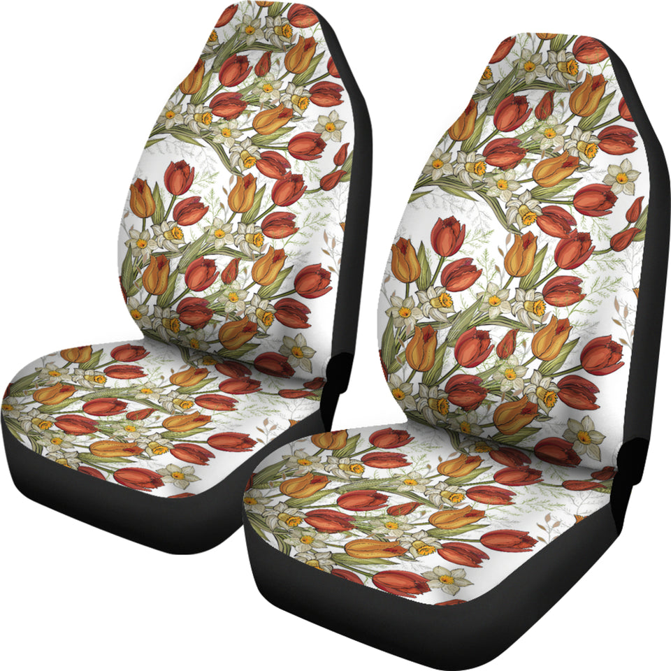 Red Tulips And Daffodils Pattern  Universal Fit Car Seat Covers