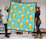 Beer Pattern Green Background Premium Quilt