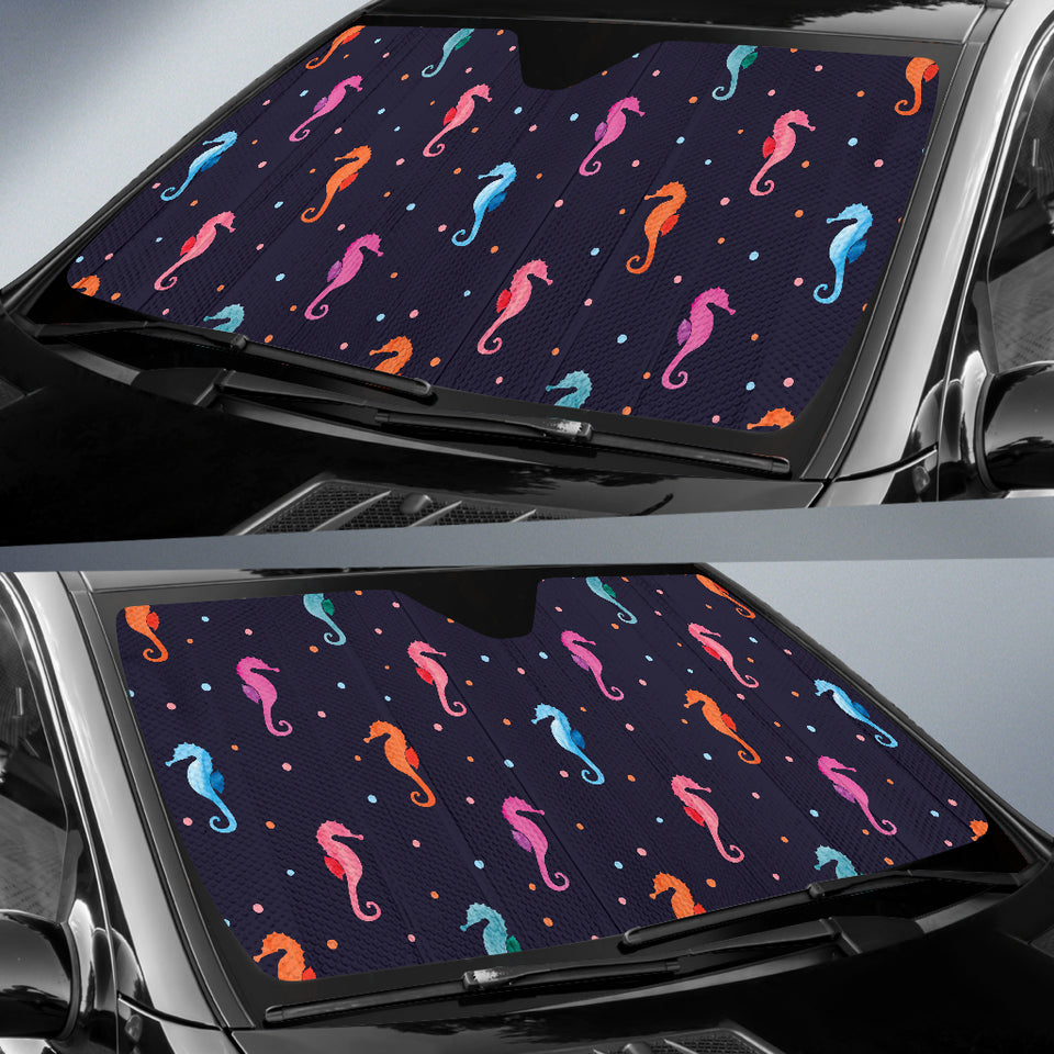 Watercolor Colorful Seahorse Pattern Car Sun Shade