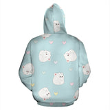 White Cute Hamsters Heart Pattern Zip Up Hoodie