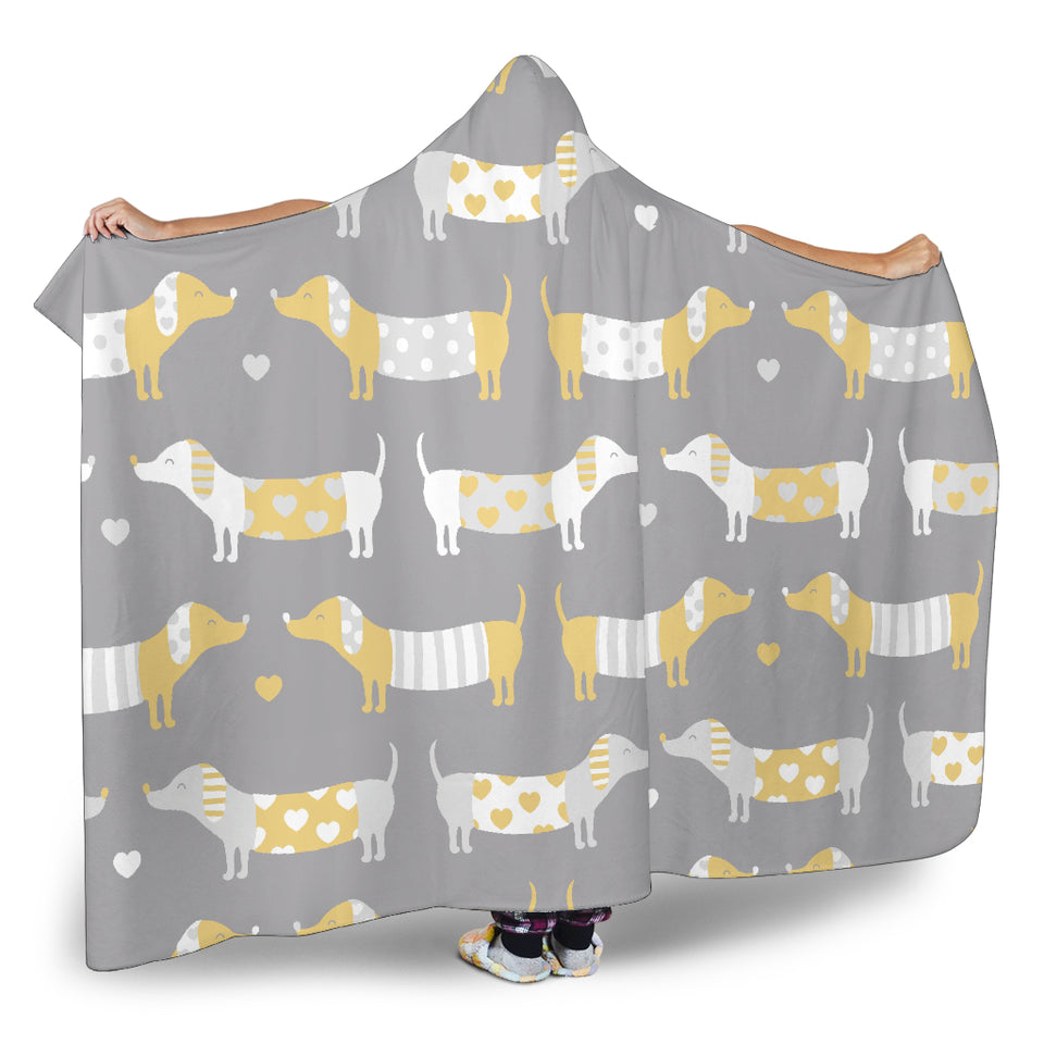 Cute Dachshund Dog Pattern Hooded Blanket