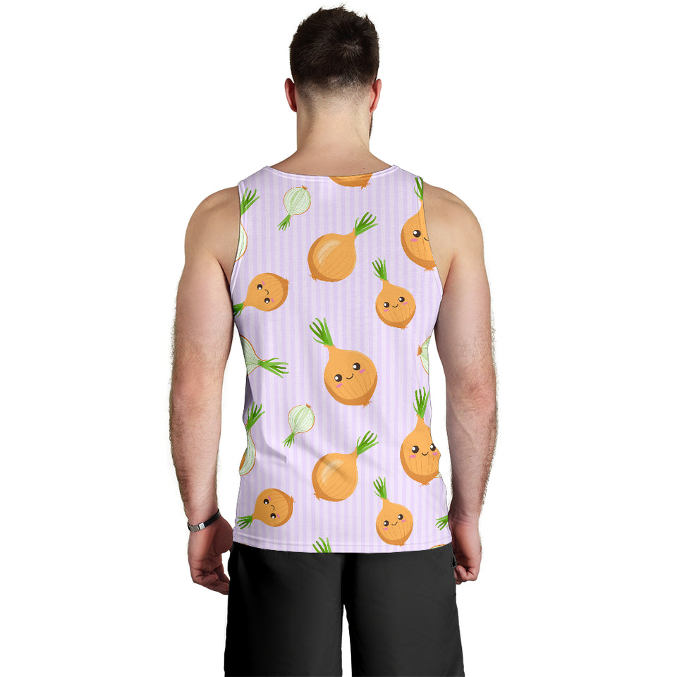 cute onions smiling faces purple background Men Tank Top