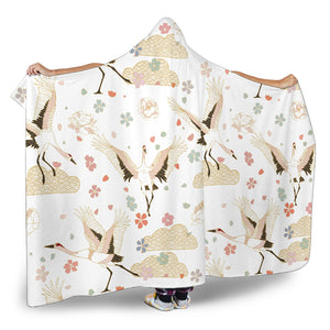 Beautiful Japanese Cranes Pattern Hooded Blanket