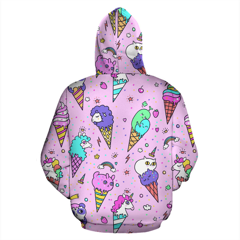 Cute Ice Cream Cone Animal Pattern Men Women Pullover Hoodie