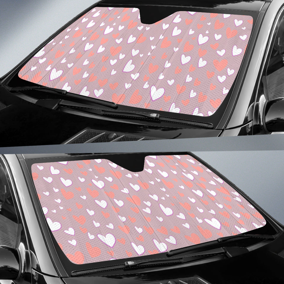 Coral White Heart Pattern Car Sun Shade