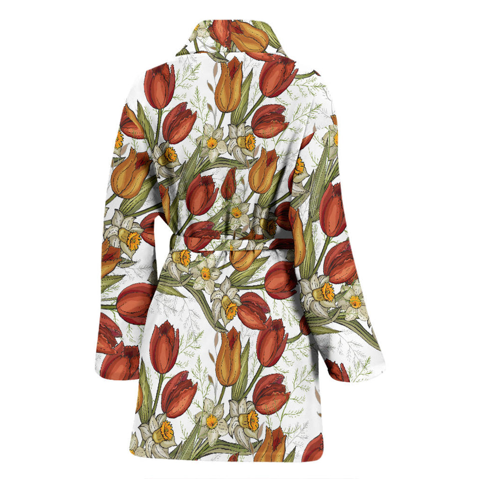 Red Tulips And Daffodils Pattern Women'S Bathrobe