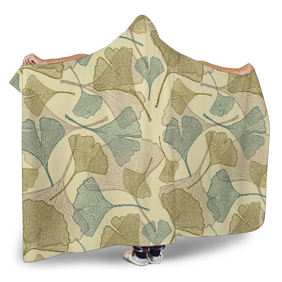 Ginkgo Leaves Design Pattern Hooded Blanket