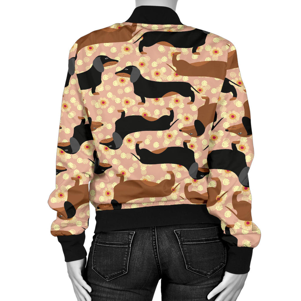 Dachshund Floral Background Women'S Bomber Jacket