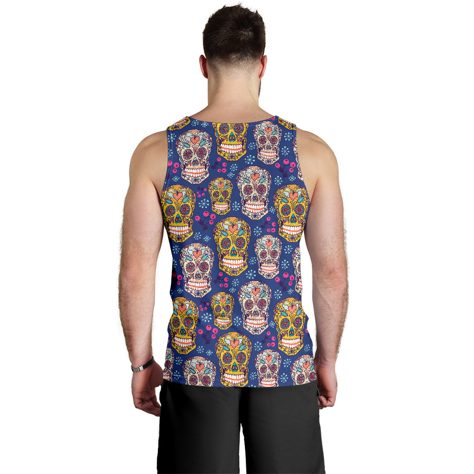 Sugar skull flower pattern Men Tank Top