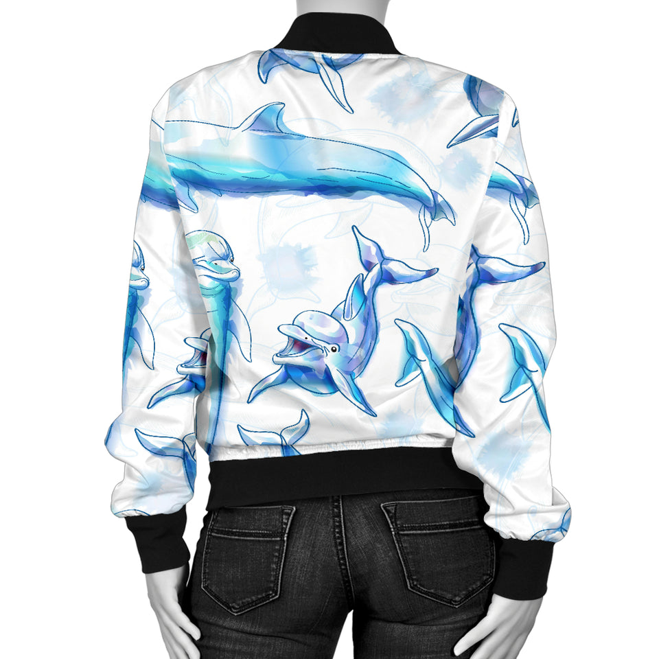 Watercolor Dolphin Pattern Women'S Bomber Jacket