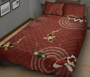 Koi Fish Carp Fish red background Quilt Bed Set