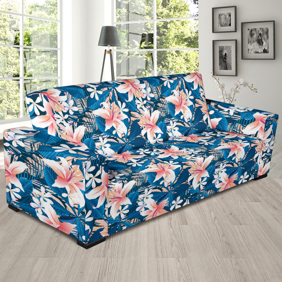 Hibiscus Pattern Print Design 02 Sofa Slipcover