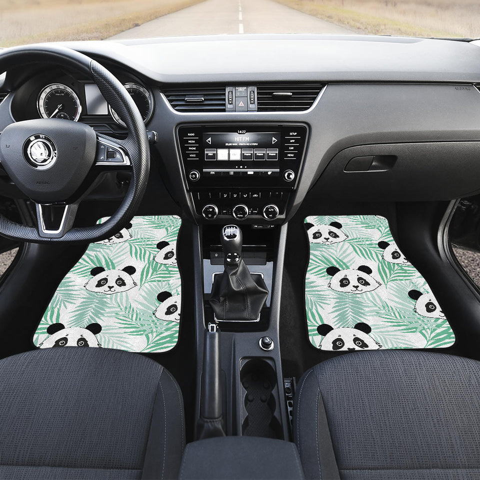 Panda Pattern Tropical Leaves Background Front And Back Car Mats