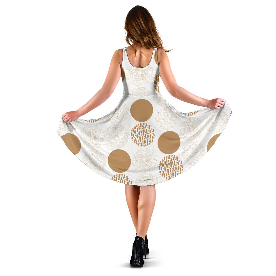 Gold Texture Mushroom Pattern Sleeveless Midi Dress