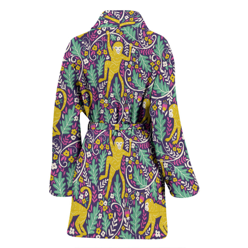Cute Yellow Monkey Leaves Pattern Women'S Bathrobe