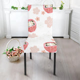Daruma Japanese Wooden Doll Cherry Blossom Flower Pattern Dining Chair Slipcover