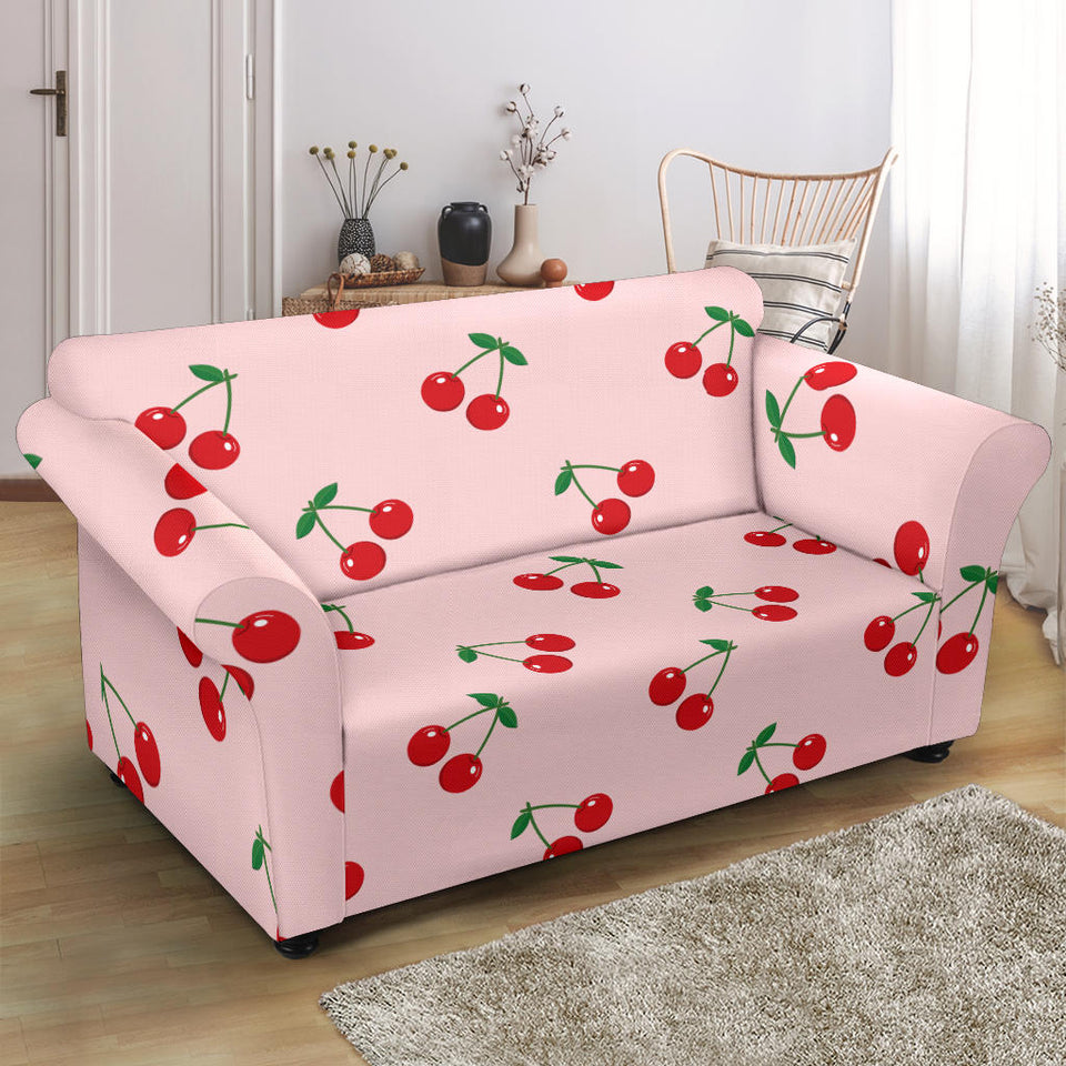 Cherry Pattern Pink Background Loveseat Couch Slipcover
