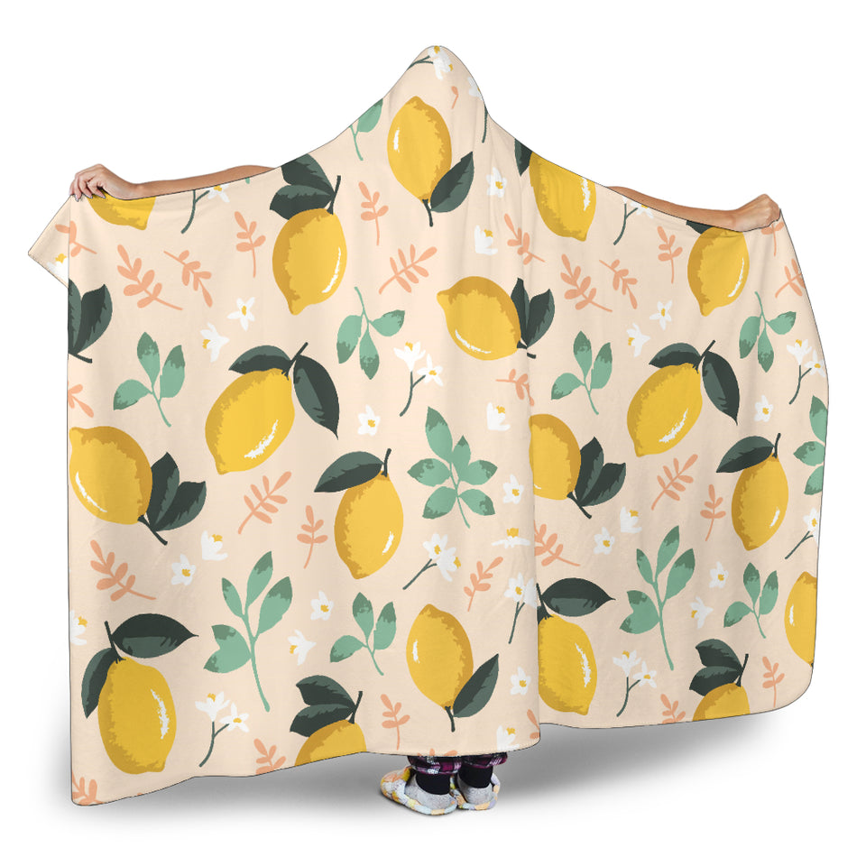 Lemon Flower Leave Pattern Hooded Blanket