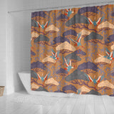 Bonsai Bamboo Stork Japanese Pattern Brown Theme Shower Curtain Fulfilled In US