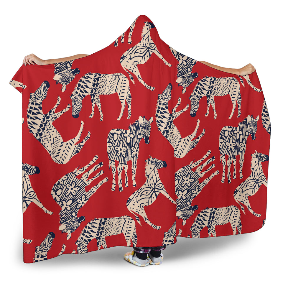 Zebra Abstract Red Background Hooded Blanket