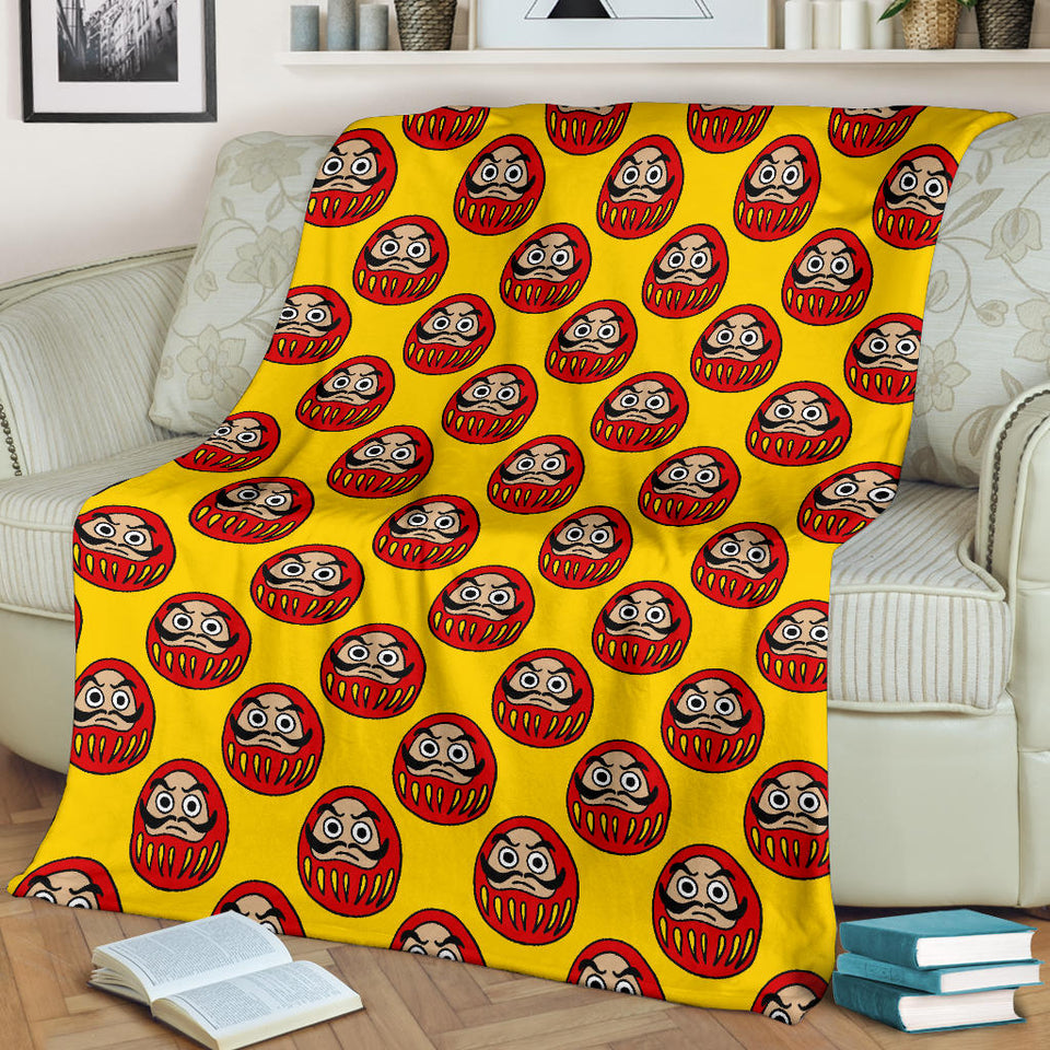 Daruma Japanese Wooden Doll Yellow Background Premium Blanket