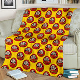 Daruma Japanese Wooden Doll Yellow Background Premium Blanket